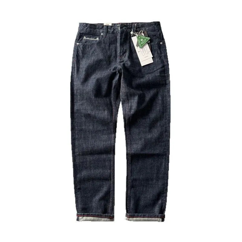 Men's straight-leg denim jeans in primary colour with mid waist and classic American retro style.
