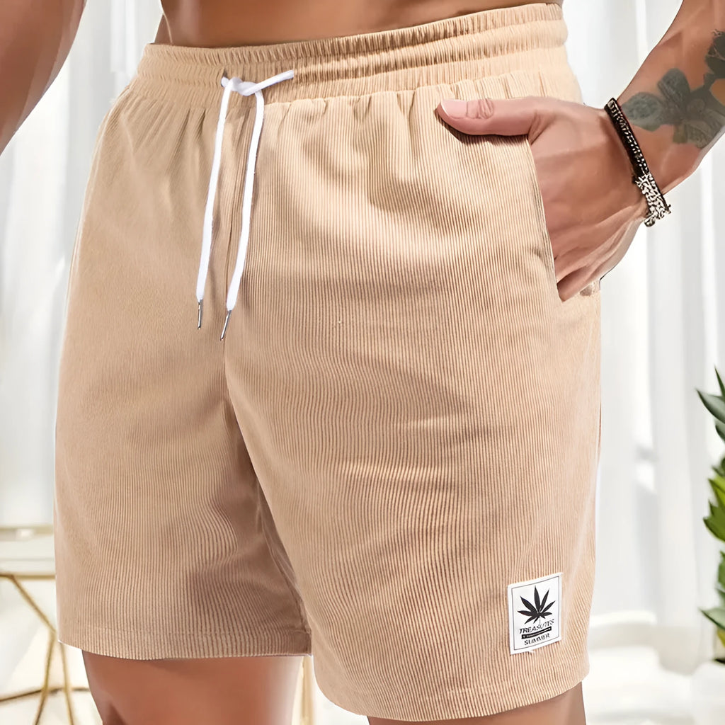 Men's straight-leg summer shorts with drawstring waist in blue colour option