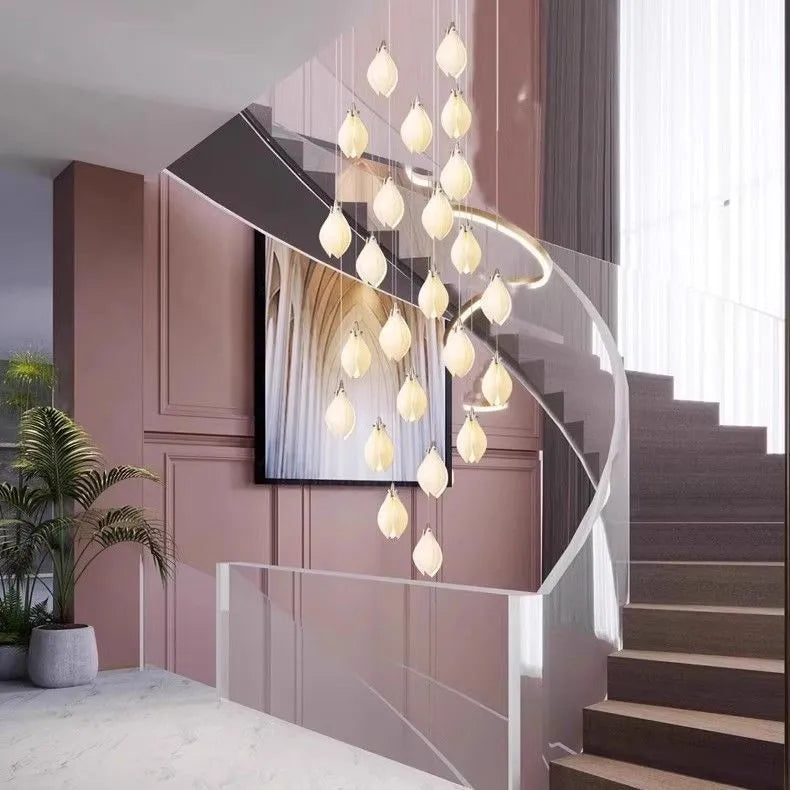 Ceramic magnolia petal shaped single pendant light with minimalist design.