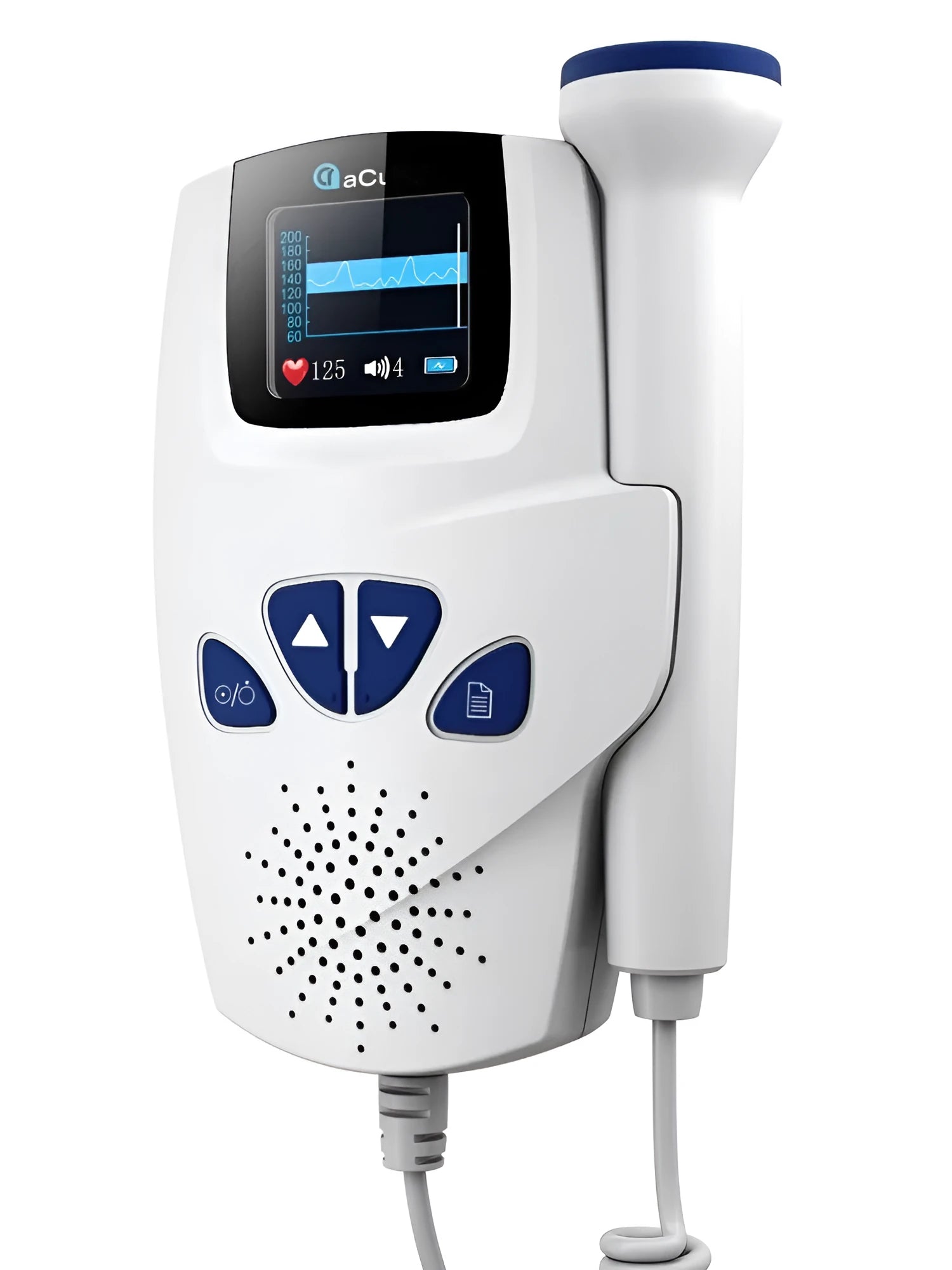 Digital waveform dual display fetal doppler with TFT colour screen and LCD display, compact design for second trimester use