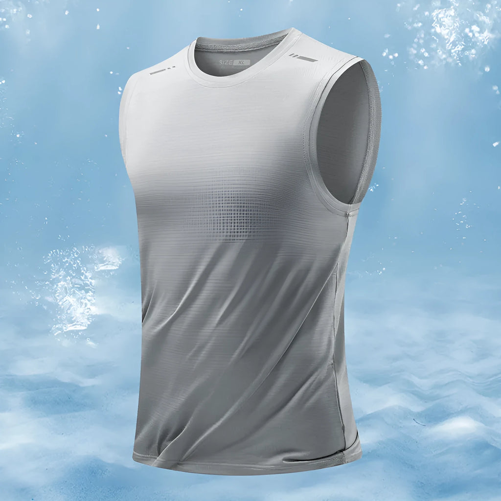 Men's loose fit sleeveless waistcoat vest in bamboo blend fabric, shown in multiple colours.