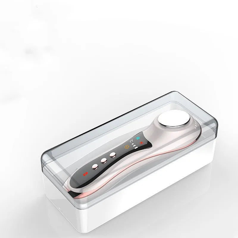 Hot & cold eye massage machine in pearl white with four skin care modes, 178mm long, USB rechargeable