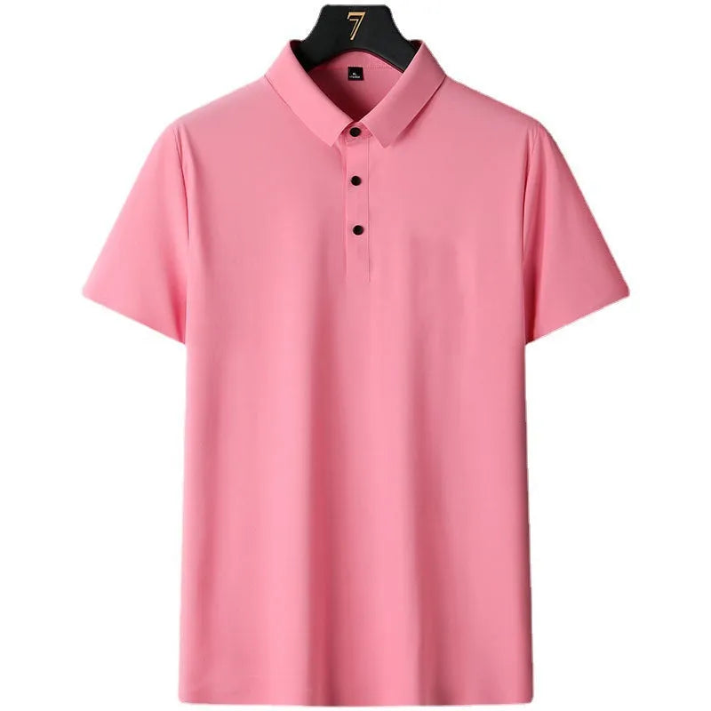 Men's solid colour non-iron short sleeve business casual shirt in nylon fabric.