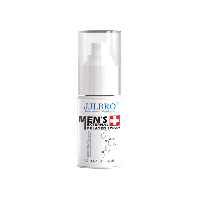 White 30ml delayed spray bottle with plant extract formulation for men's intimate care