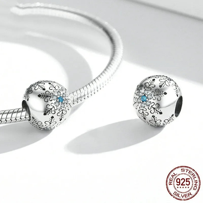 925 sterling silver snowflake bead in colour BSC513 for DIY bracelet and string bead making