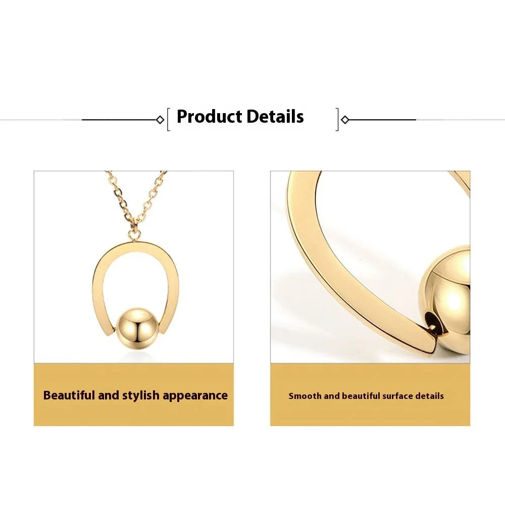 Adjustable stainless steel necklace with geometric pendant on a cross chain, shown in gold colour.