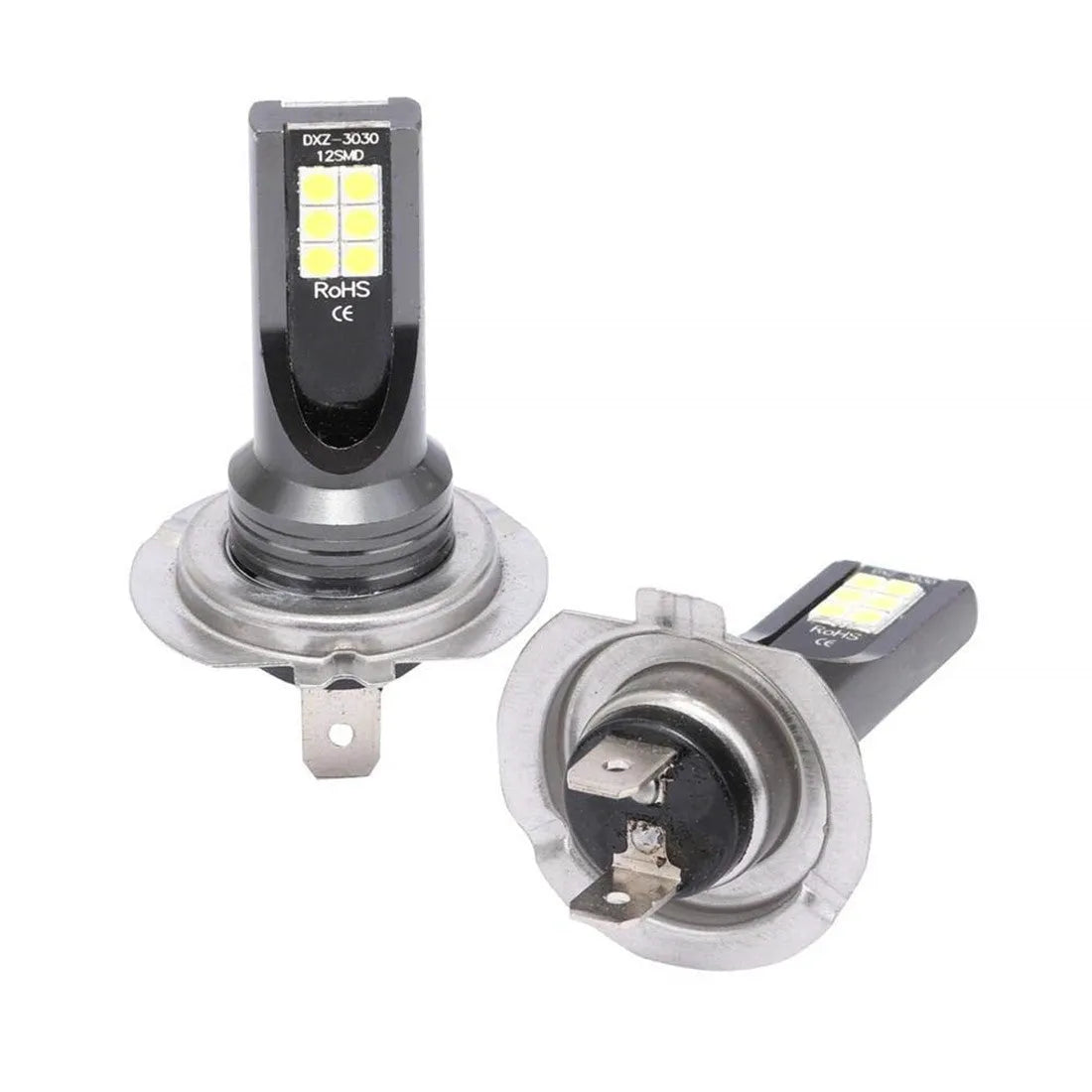 H7 110W LED fog light bulb with 12 SMD LEDs and aluminium body on white background.