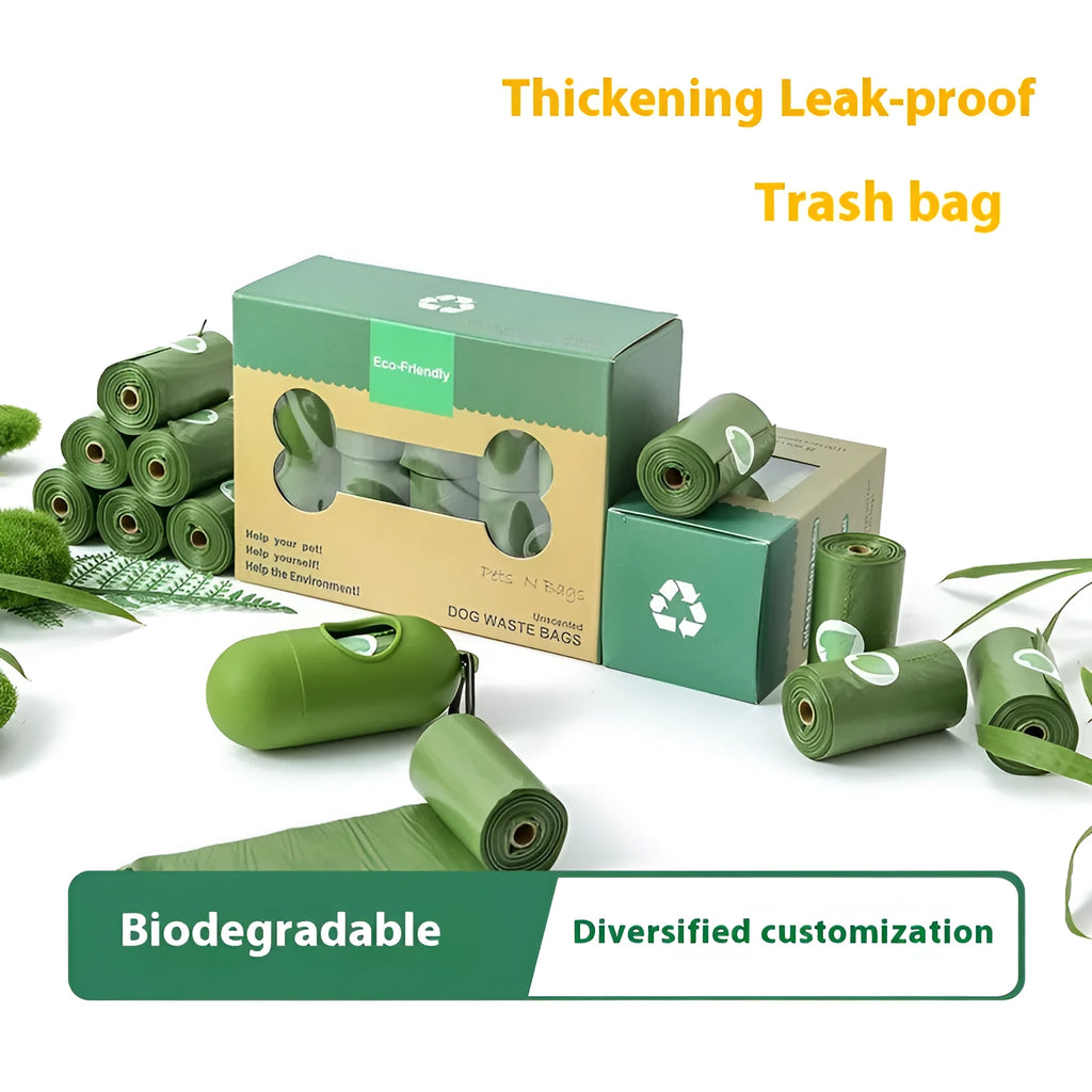 EPI degradable dog waste bags in green, black, blue, purple and orange colours with wall-mounted dispenser