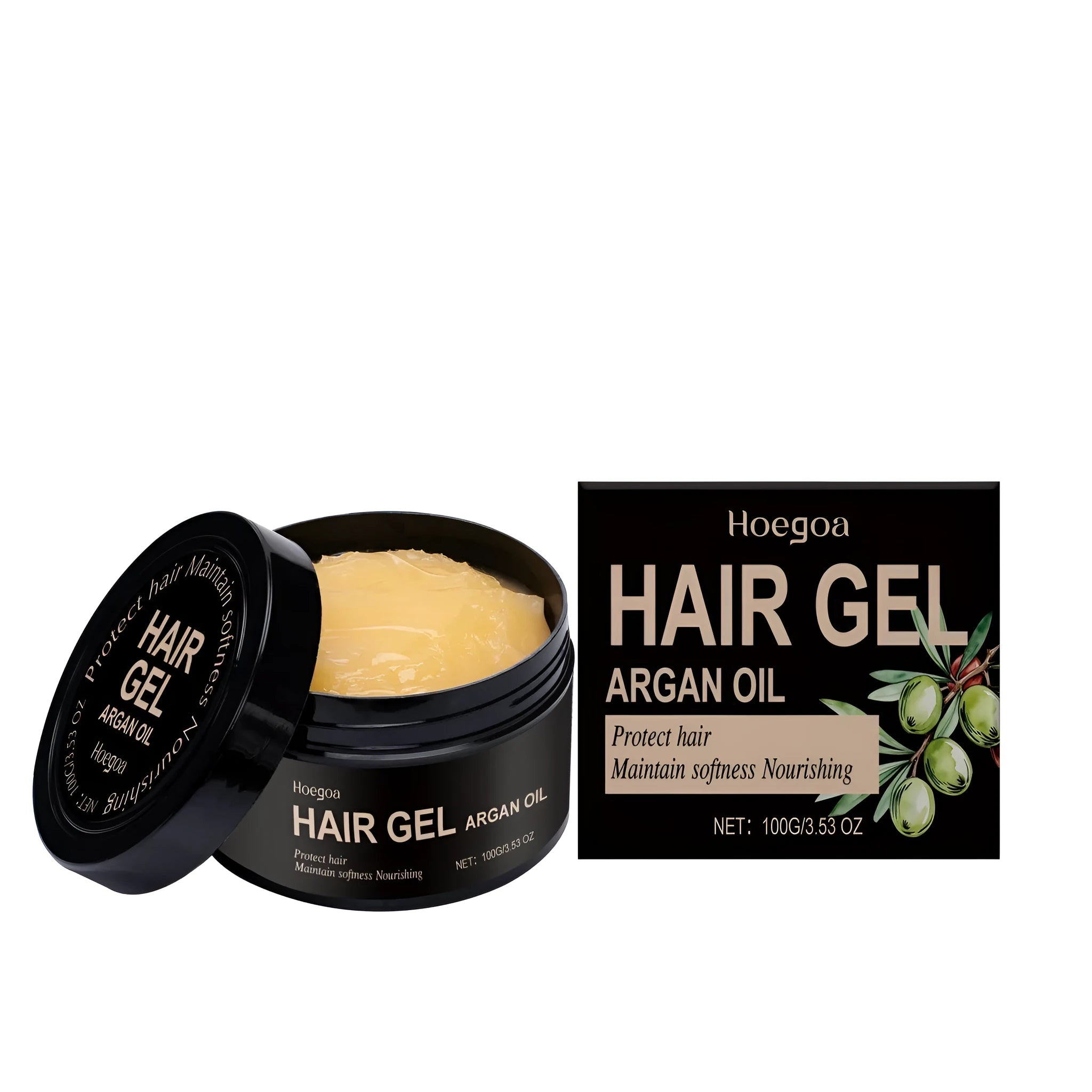100ml bottle of Moroccan Nut Oil Setting Gel for curly and wavy hair styling.