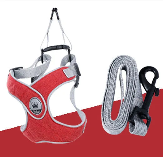 Adjustable mesh dog harness with reflective strips and metal D-ring in blue colour