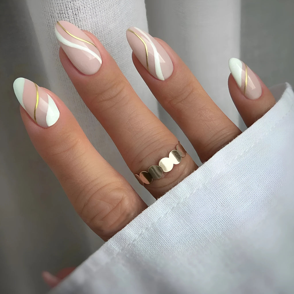 Plaid pattern wearable nail stickers with drop shape design and jelly glue adhesive