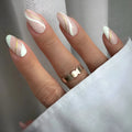 Plaid pattern wearable nail stickers with drop shape design and jelly glue adhesive
