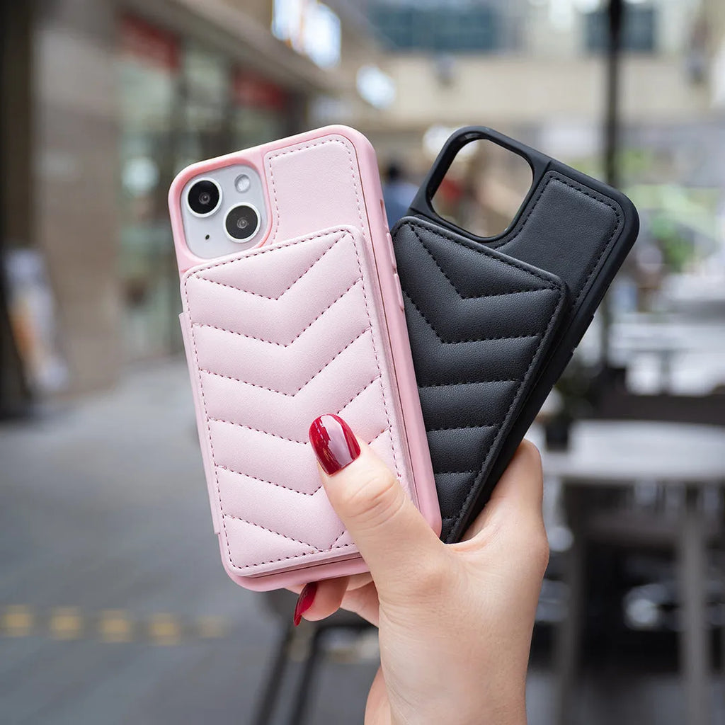Flip PU leather crossbody phone case for Apple iPhone 11 to 15, displayed in black, showing flip cover open and shoulder strap