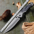 Alloy folding pocket knife with extended blade showing 60-degree tip angle