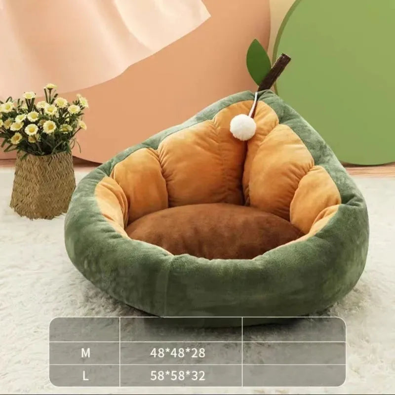 Soft cotton pet bed house for cats and dogs in coffee colour showing enclosed kennel design