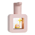 Pink automatic soap dispenser with unicorn and kitten cartoon designs for children's bathrooms