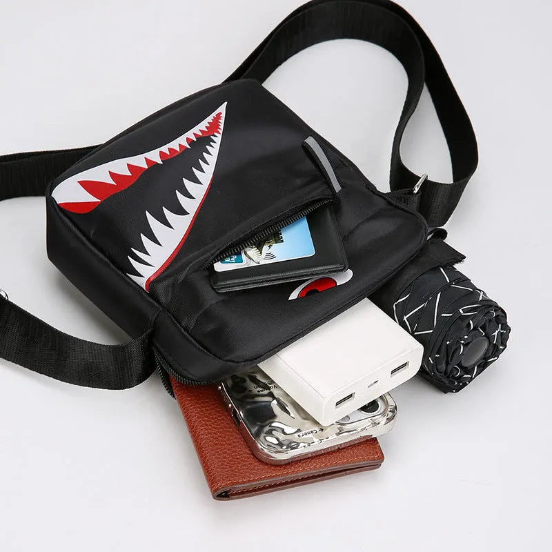 Men's small Oxford cloth crossbody bag with animal pattern printing in black, grey, or green