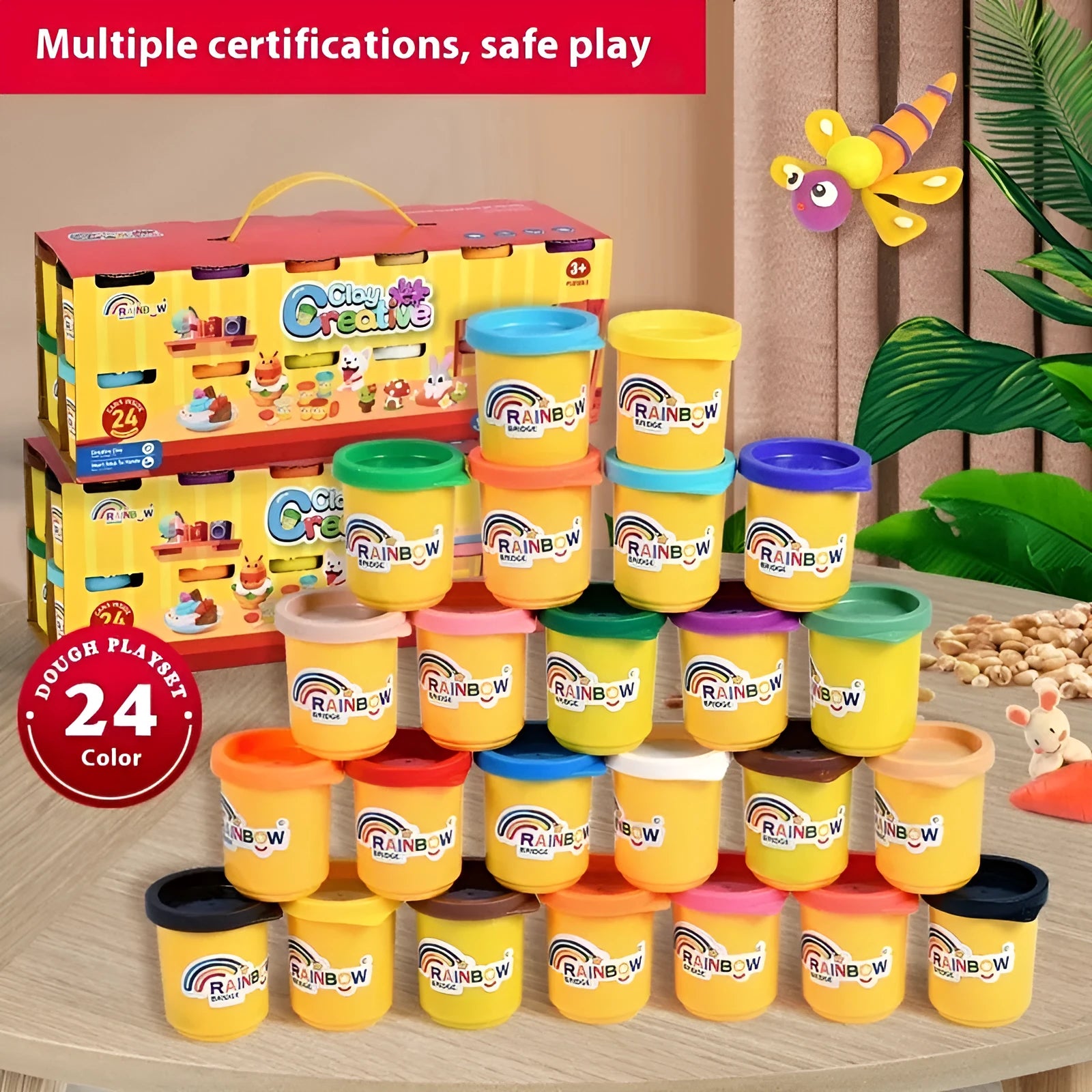 24 colour 1200g canned plasticene clay set for children 4-6 years old with thermal shrink film seal