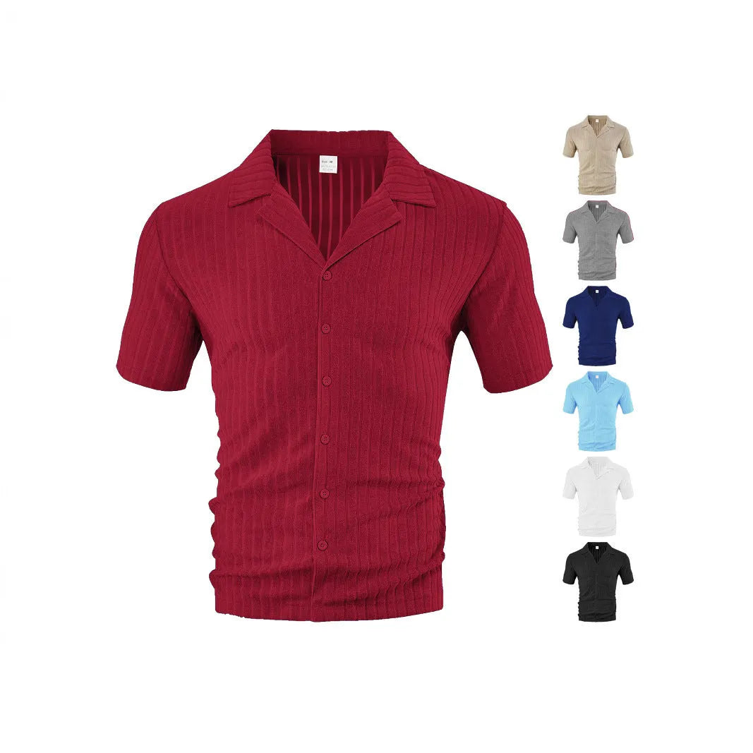 Men's loose fit short sleeve cardigan in polyester, white colour, front view