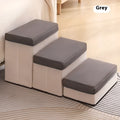 Foldable third-level pet stairs ladder with non-slip steps in brown cloth material