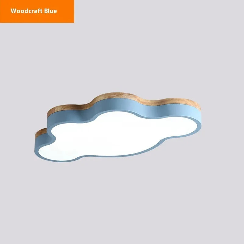 Modern wooden-tone cloud shaped LED ceiling light with dimmable and colour changing options.