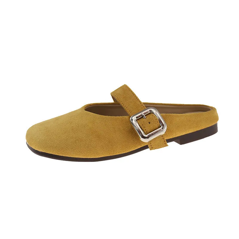Women's flat half slippers with closed toe square head design in multiple colour options