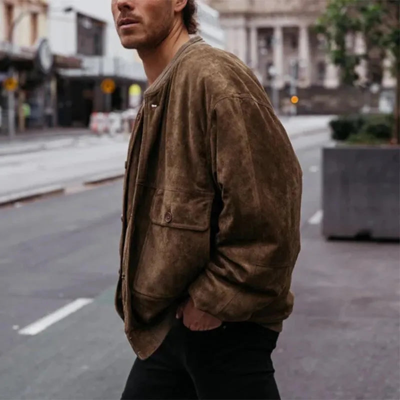 Maillard Suede men's dark brown corduroy jacket front view casual coat