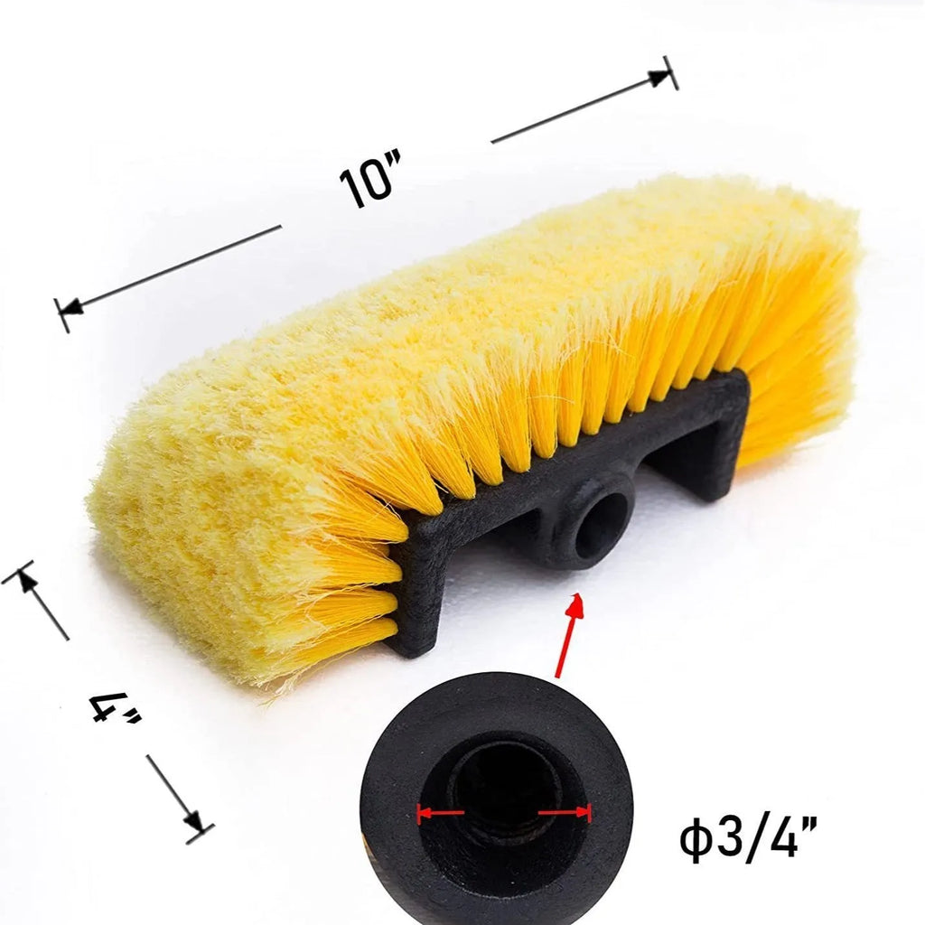 Yellow portable car wash brush with four-section extendable rod and removable flow-through cleaning head