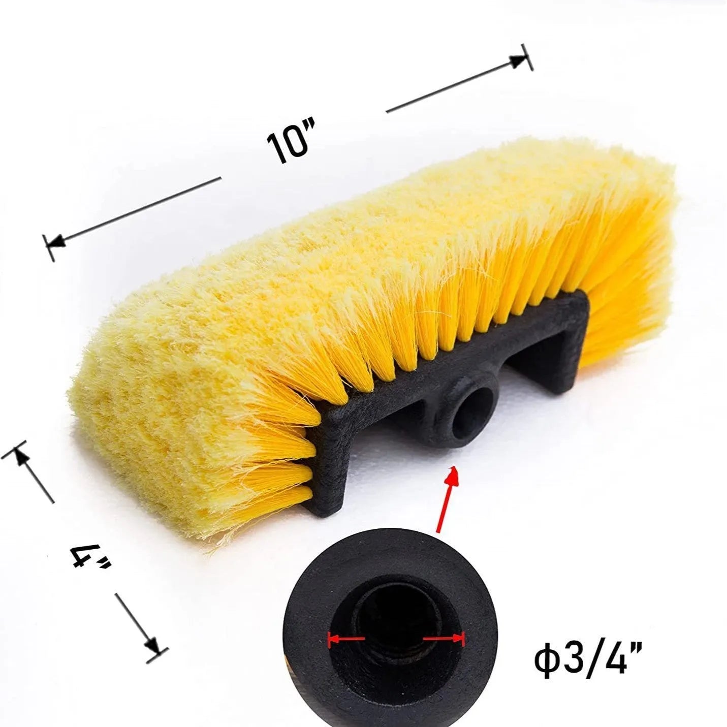 Yellow portable car wash brush with four-section extendable rod and removable flow-through cleaning head