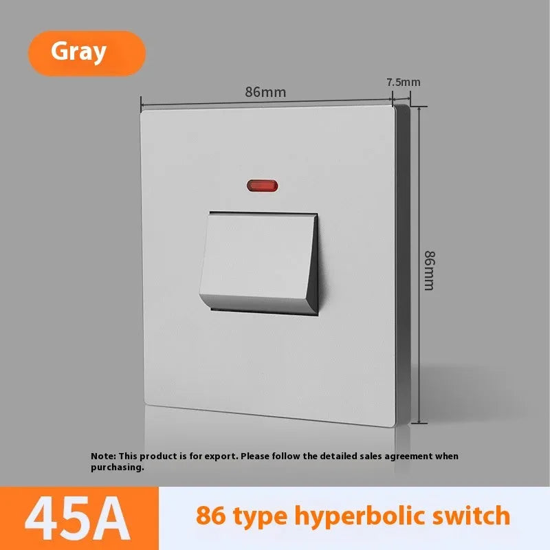 Curved rack high-power electrical switch with light panel in gold, grey, or white.