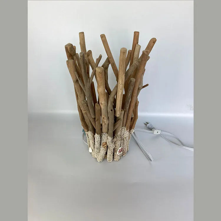 Driftwood table lamp, wood colour, 24.5x24.5x41cm, Chinese style ornament form for home use