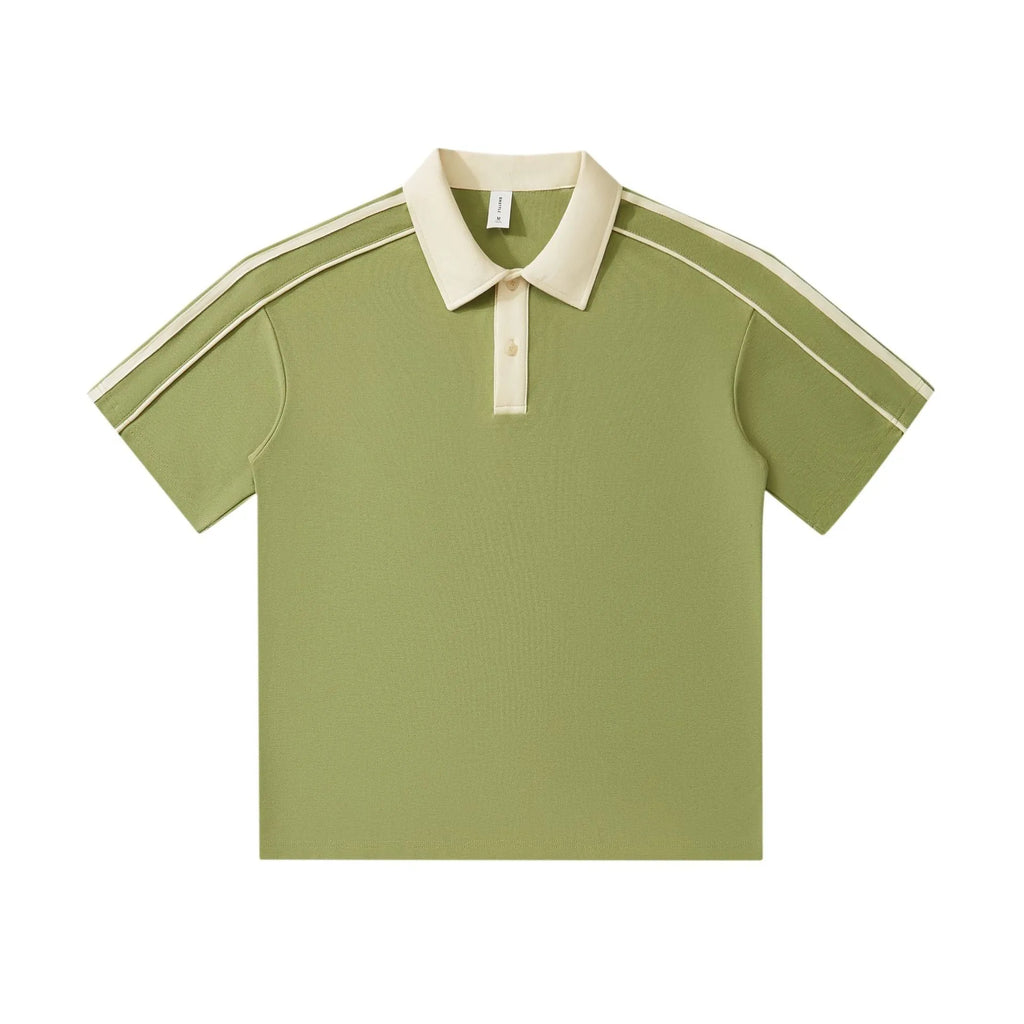 Casual lapel short sleeve t-shirt, loose cotton blend drop shoulder polo shirt in two-tone colour, sizes S to 3XL