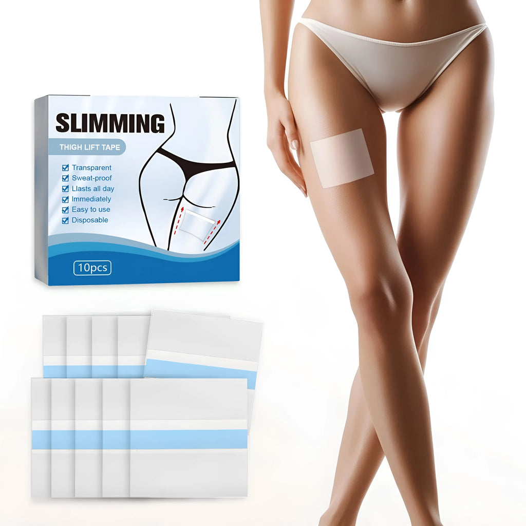 Pack of 10 square slimming body shaping patches on skin, each measuring 12cm.
