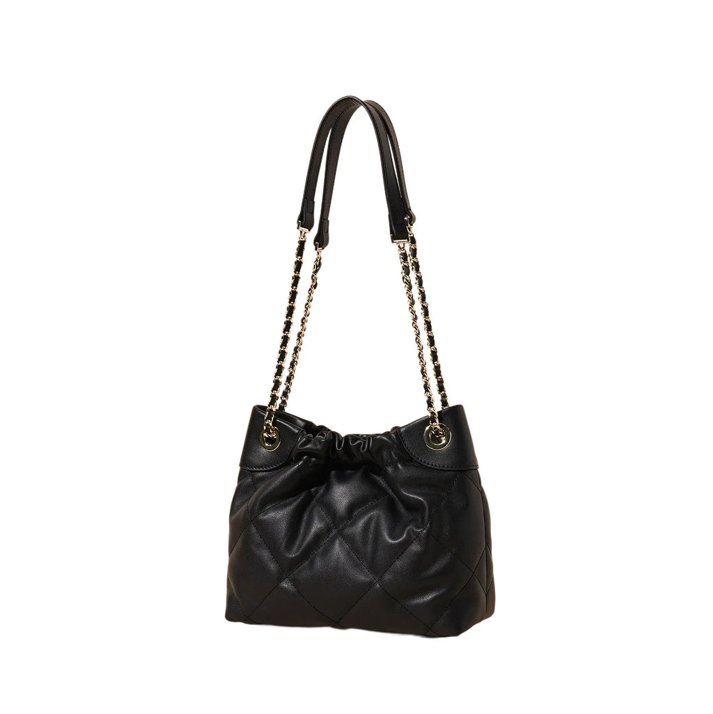 Black genuine leather bucket bag for women, first layer cowhide, urban simple style, large and small sizes available