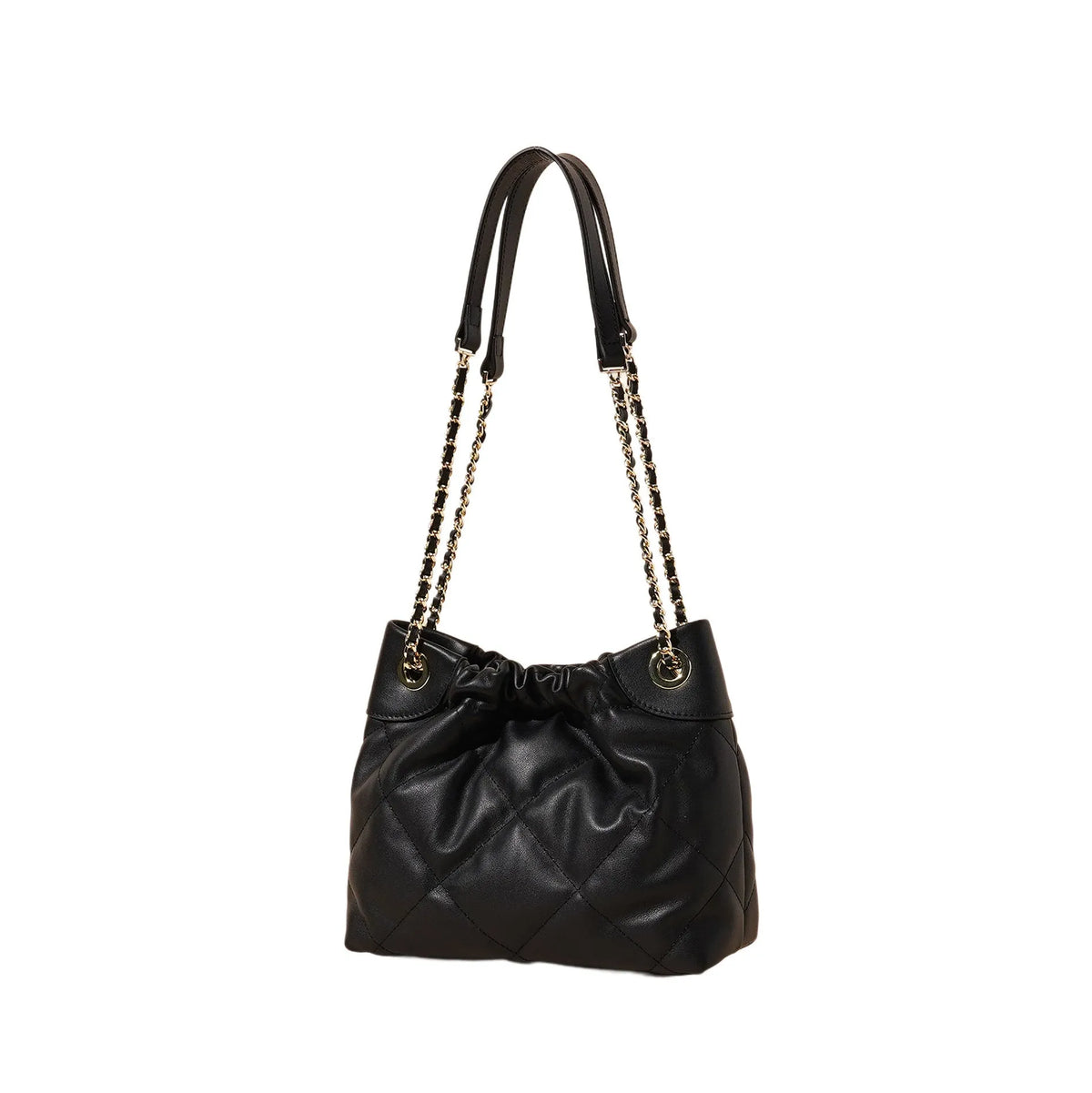 Black genuine leather bucket bag for women, first layer cowhide, urban simple style, large and small sizes available