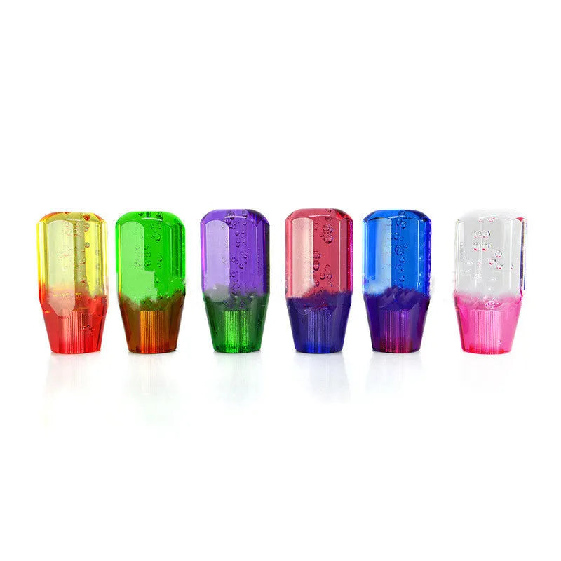 Transparent acrylic two-colour crystal gear lever in blue purple and yellow orange on a 15cm stick.