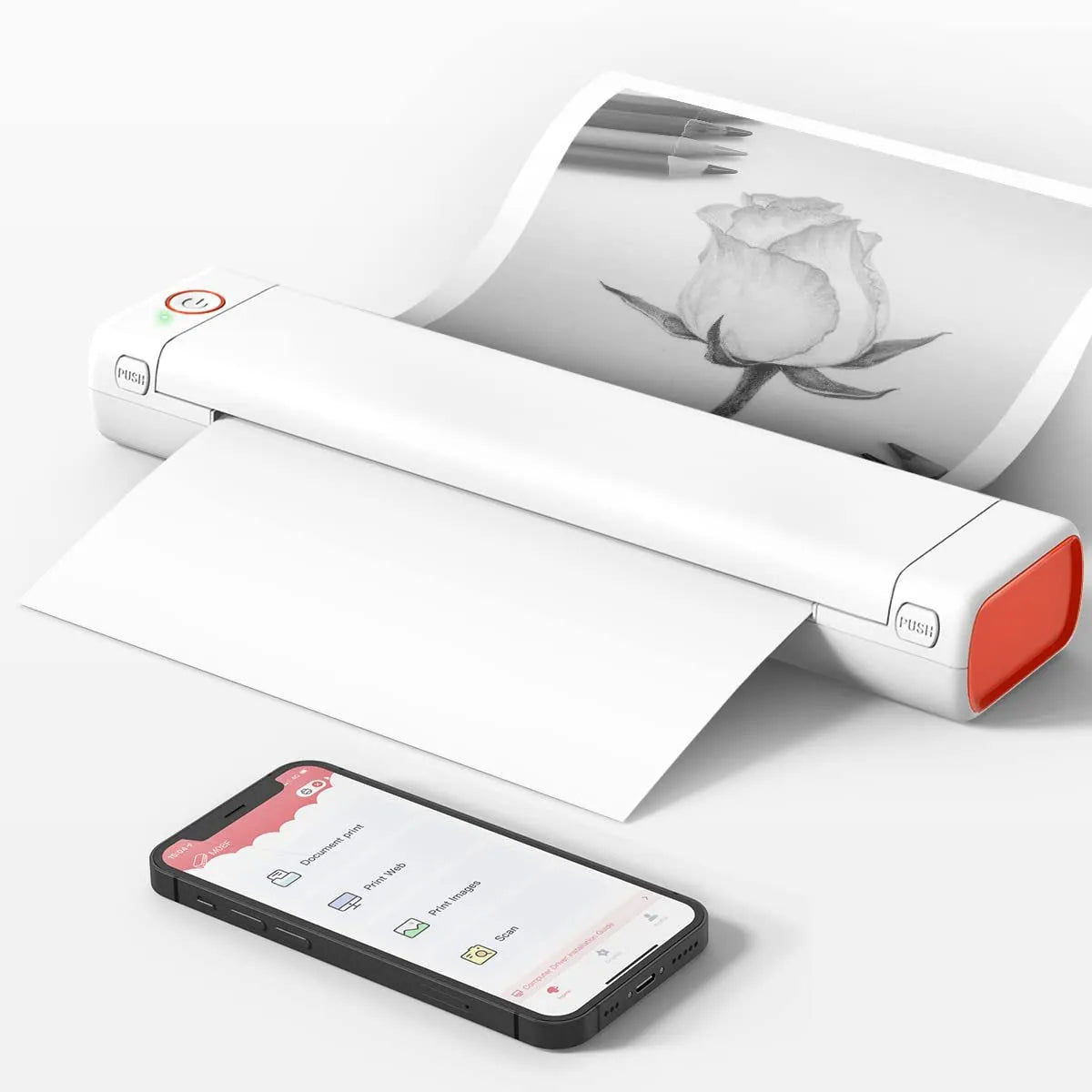 Phomemo M08F white portable A4 thermal printer with Bluetooth wireless connectivity