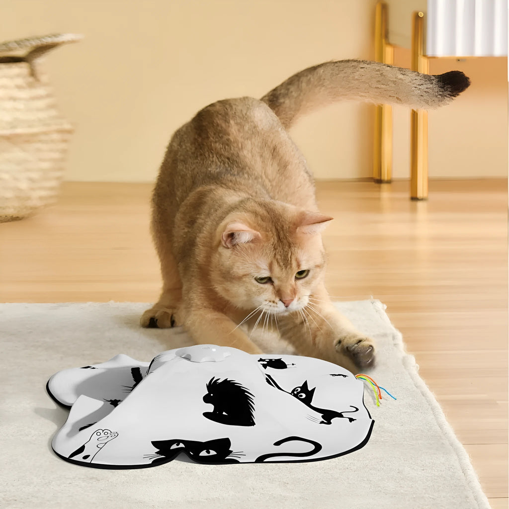 Plastic interactive cat tease toy with motion features measuring 19.8x11.5x19.5cm