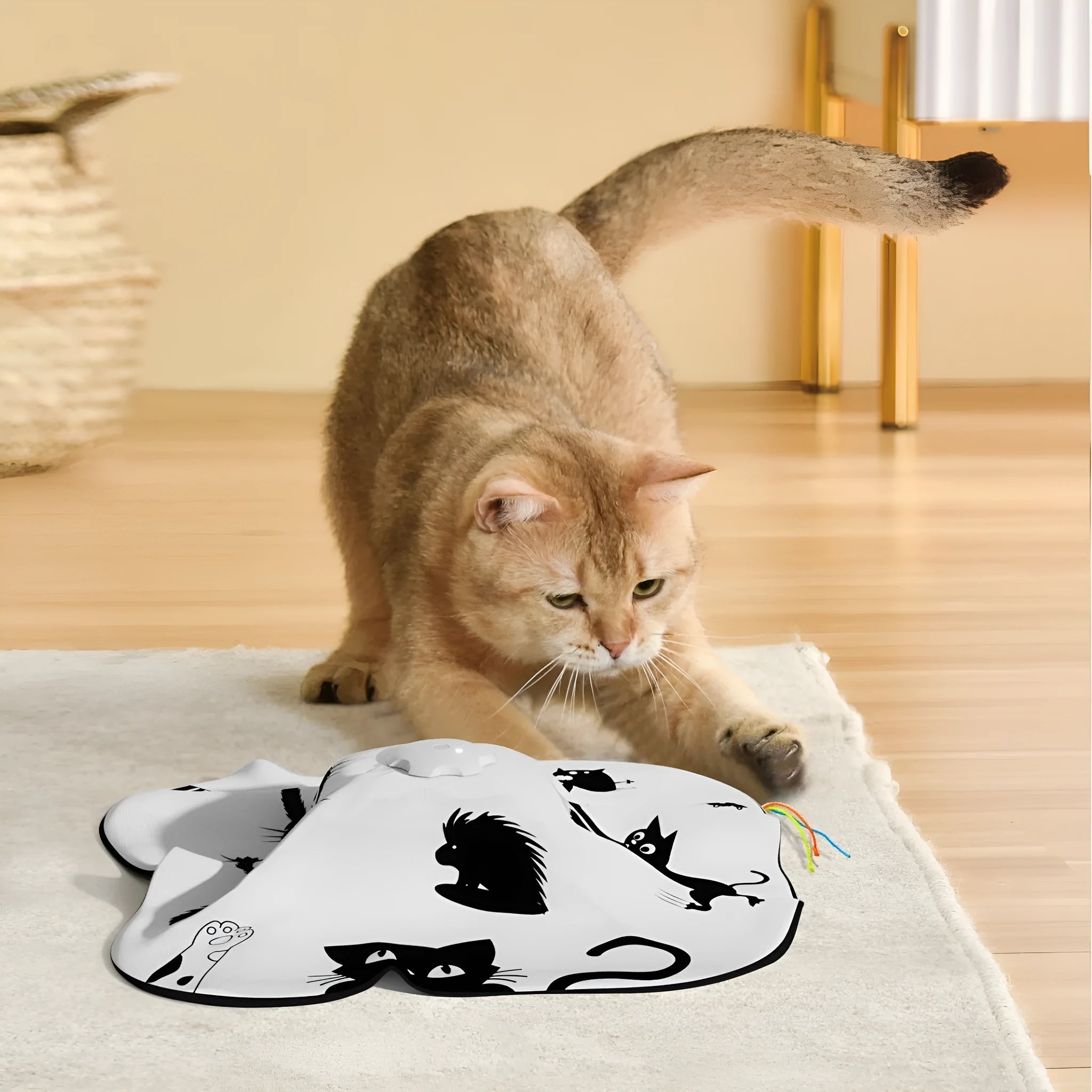 Plastic interactive cat tease toy with motion features measuring 19.8x11.5x19.5cm