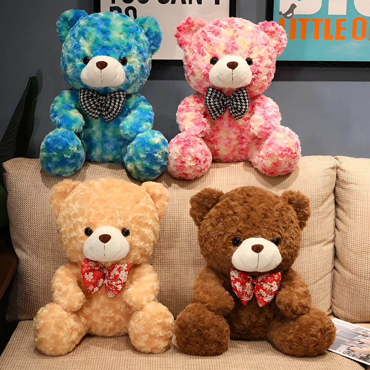 25cm rose bear plush teddy doll in teddy bear red, blue, dark brown, light brown, or transformation bear