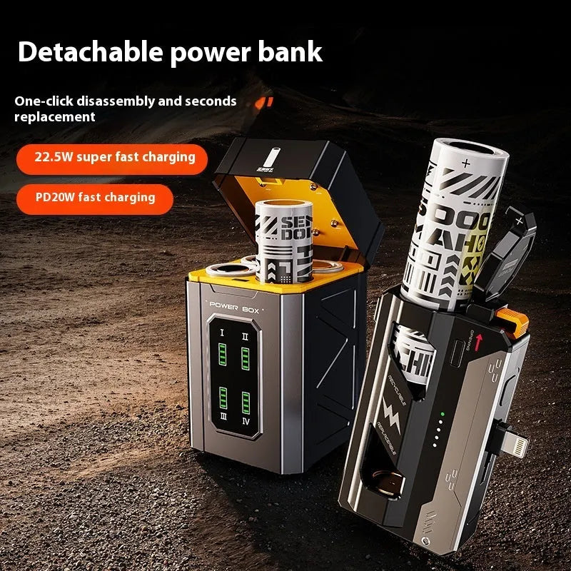 Capsule power bank with hanging buckle, 25000mAh fast charge, available in Type-C and Lightning