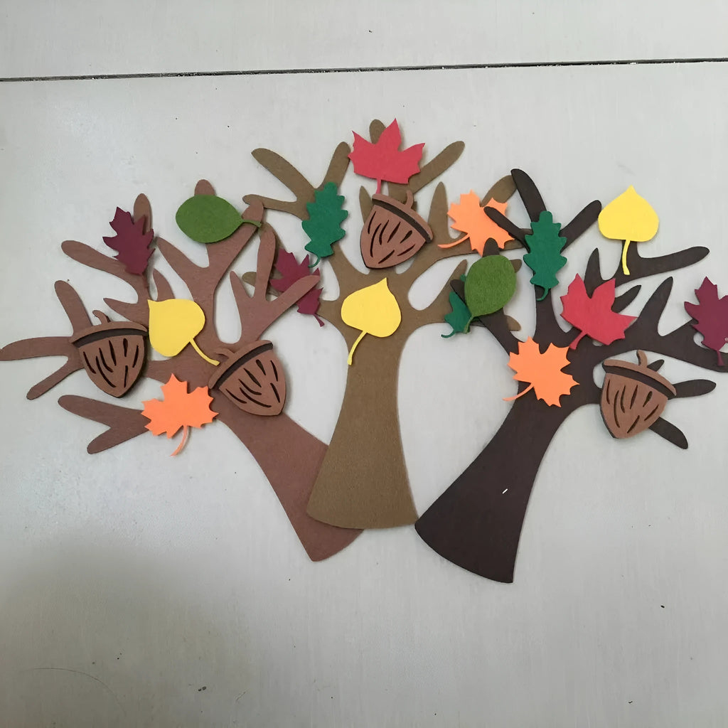 96 PCs felt tree handmade wall hanging set for children with non-woven fabric trees in green on white wall