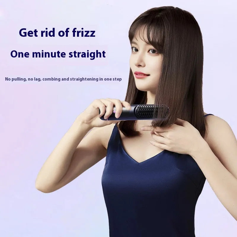 Portable charging negative ion hair comb in blue, grey, or white, showing teeth and sleek ABS plastic body.