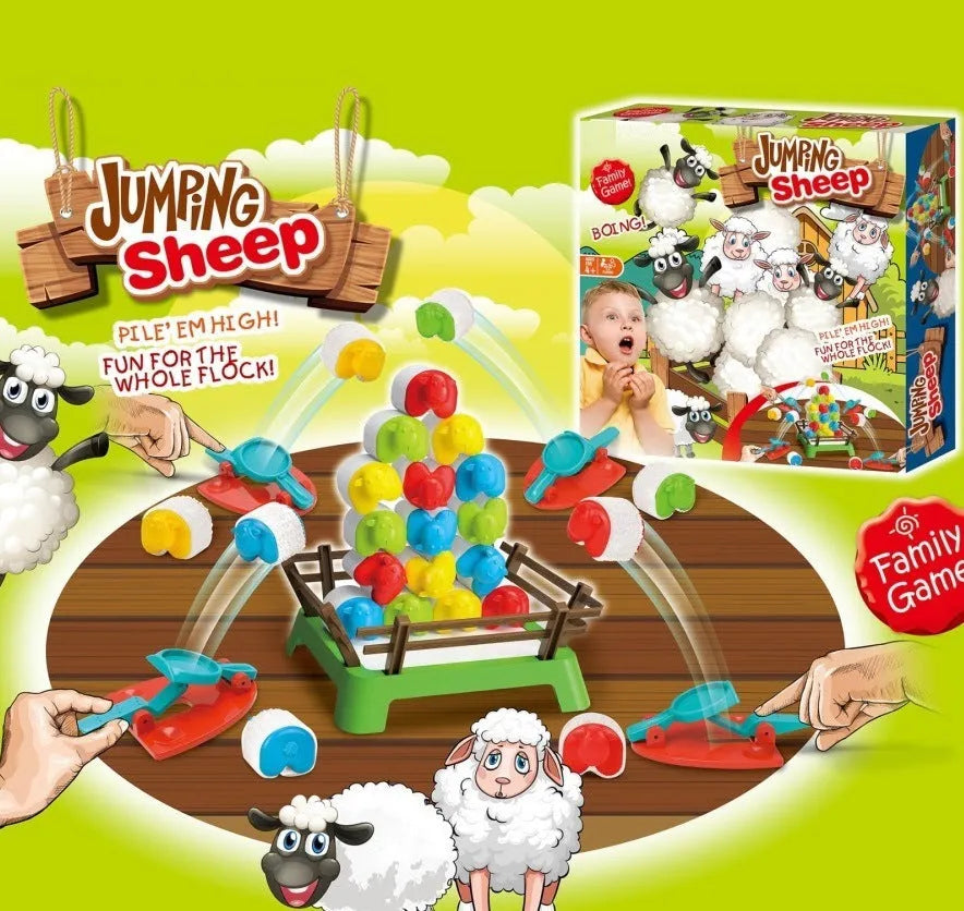 Children's bouncing sheep game plastic ejection balance toy in English colour box