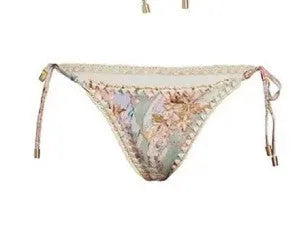 Women's floral pattern bikini set with skirt in creamy-white beige colour