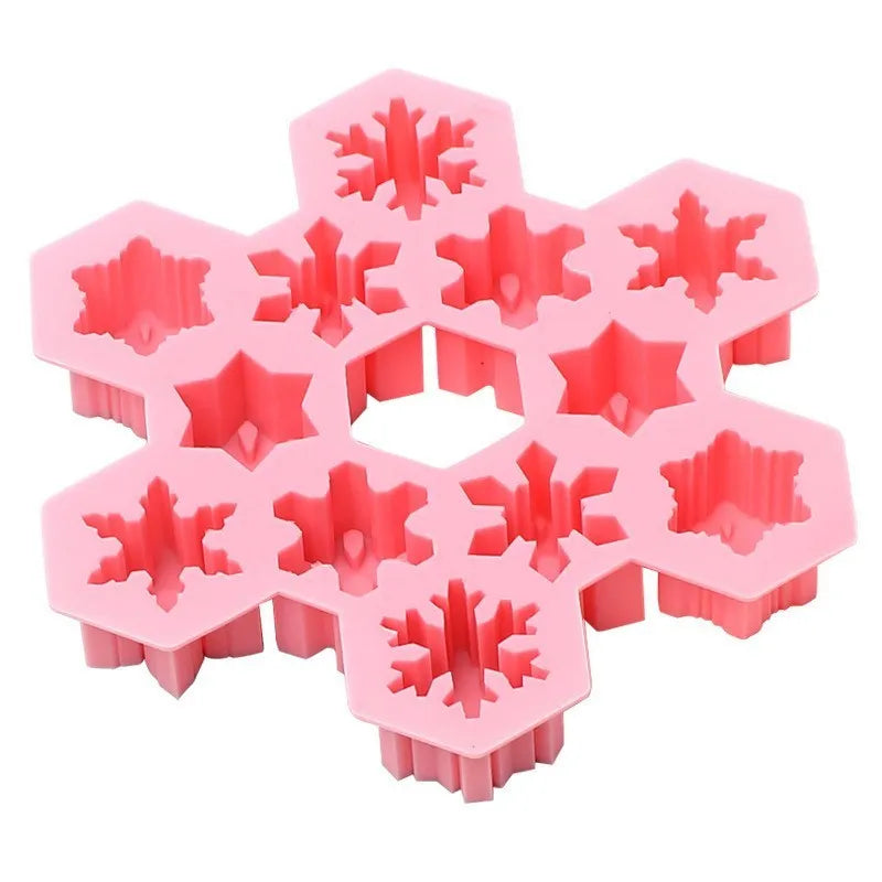 12-hole snowflake silicone mold in light blue for DIY ice cubes and baking