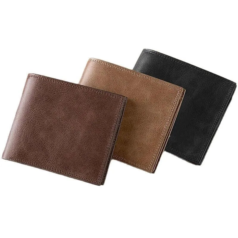 Men's short PU leather wallet in black with tactile finish and printing detail