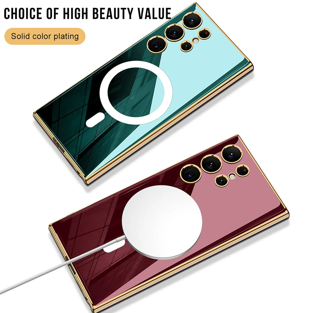 Samsung S24 TPU magnetic phone case with wireless charging ring, anti-drop, thin plating