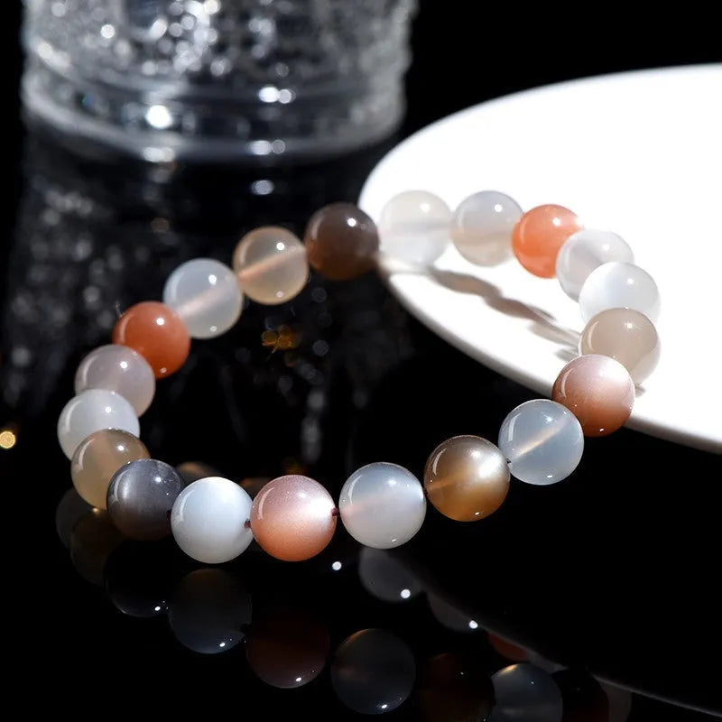 Natural colourful moonstone unisex bracelet with 8mm beads in a single circle.