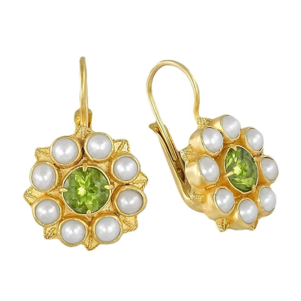 Gold retro flower drop earrings for women on alloy with electroplated finish